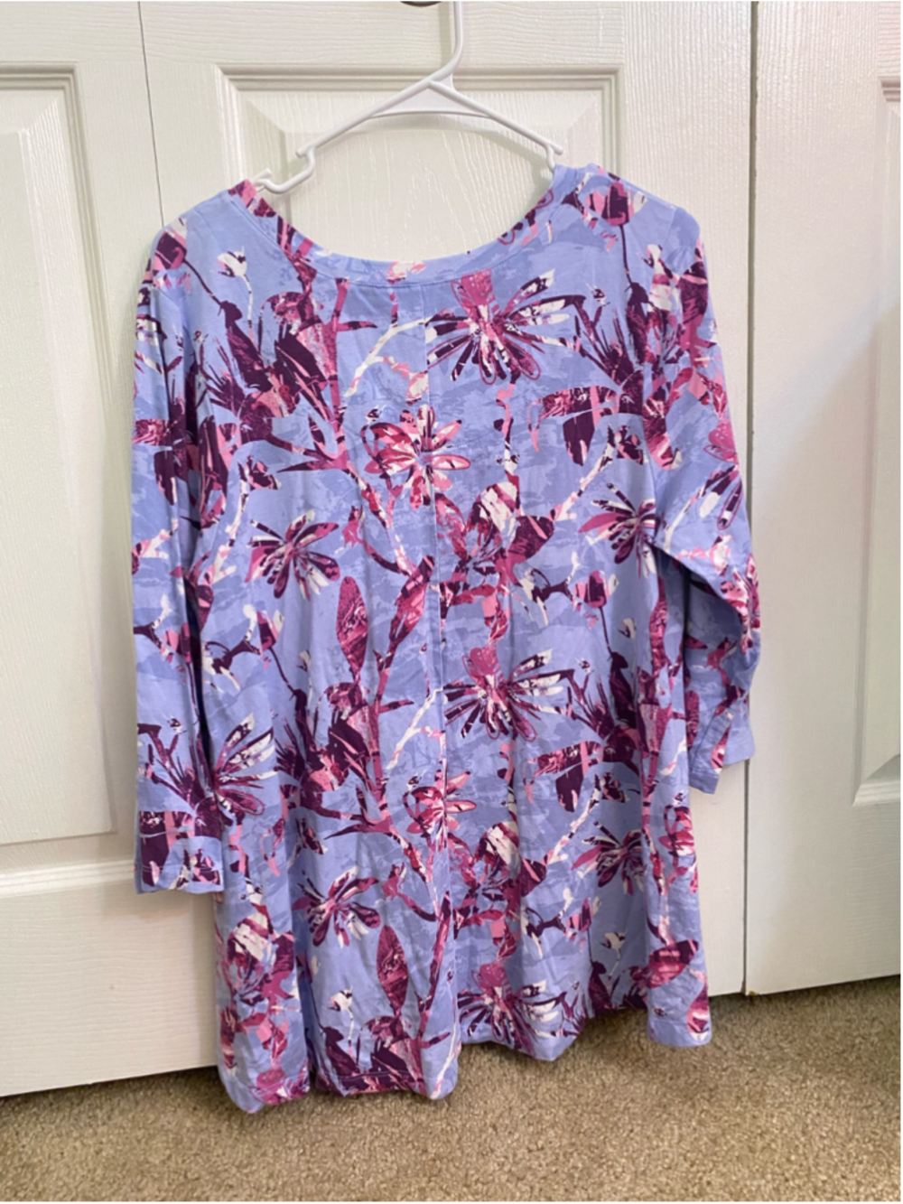Women's Denim & Co. Long Sleeve Tee, Size M, Purple and Pink Floral